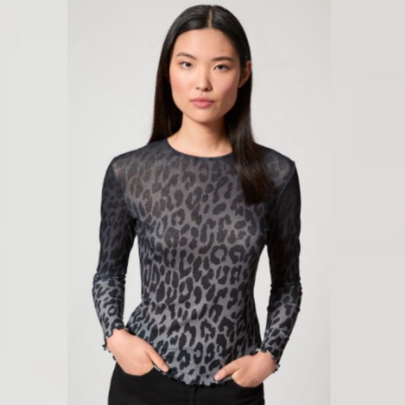 Adrienne Landau Leopard Ombré Gray and Black Fitted Long Sleeve Top - Picture 1 of 9
